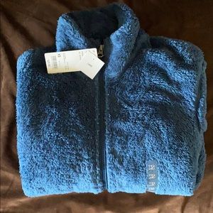 Blue fluffy yarn fleece jacket